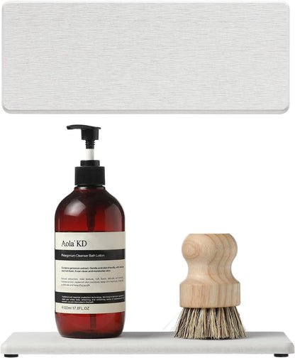 2PCS Bathroom Sink Vanity Trays, Water Absorbing Diatomite Stone Drying Soap Dish Dispenser for Kitchen Counter, Sponge Holder Mat Rack Faucet Splash Guard Caddy Organizer, Beige, 9"x3.5"