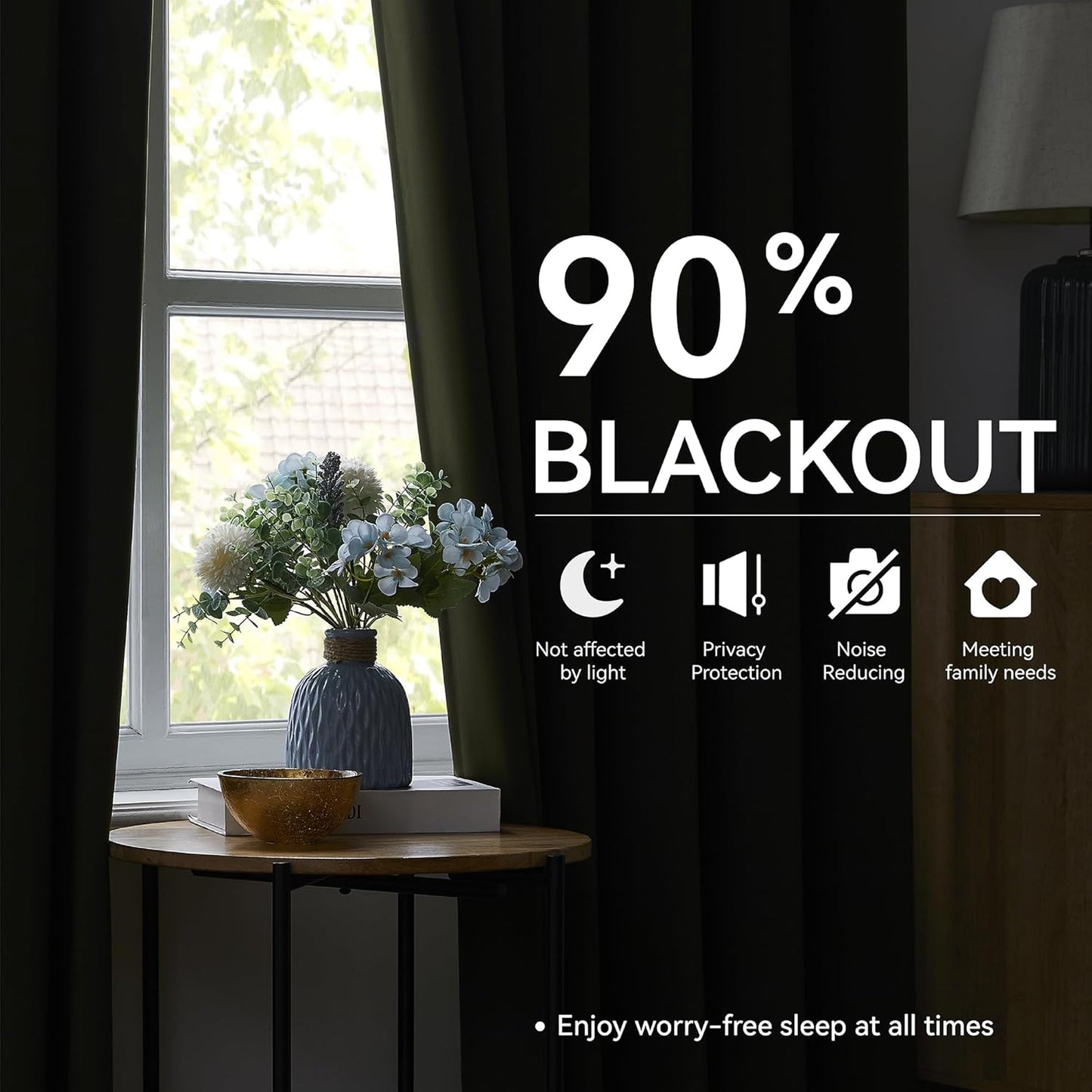 KangBang Olive Green Pinch Pleated Blackout Curtains 120 Inches Long for Hall Windows, Sound Dampening Light Blocking Modern Window Panels Ceiling to Floor for Villa 2 Panels, 40Wx120L