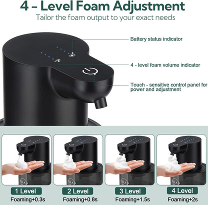 2 Pack Automatic Soap Dispenser, Touchless Automatic Foaming Soap Dispenser, Electric Wall Mounted Dispenser, 13.5oz/400ML USB Rechargeable with 4-Level Adjustment for Bathroom, Kitchen & Office
