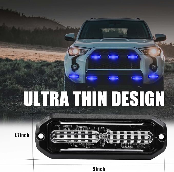 WINECO 8pcs 12 LED Surface Mount Strobe Lights, Firefighter Blue Grill Grille Emergency Warning Flashing Cop Lights Police Light Assemblies for Trucks Vehicles