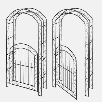 Steel Garden Arch with Gate, Garden Arbor for Various Climbing Plant, Metal Archway Trellis Pergola for Outdoor Garden Lawn Backyard Easy-to-Assemble Stereoscopic Garden Decorations