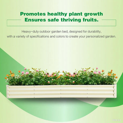 GARDMAX 8x4x1FT Galvanized Raised Garden Bed Kit, Metal Planter Boxes Outdoor with Easy Assembly, Large Garden Bed for Vegetables, Fruits, Flower, Herbs Rectangle Milk White