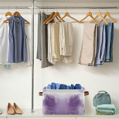 susiyo Large Foldable Storage Bin Closet Storage Baskets for Shelves Storage Bins for Organizing Shelf Nursery Toys, Decorative Linen Fabric Bins Cube with PU Handles 1 Pack,Purple Rose