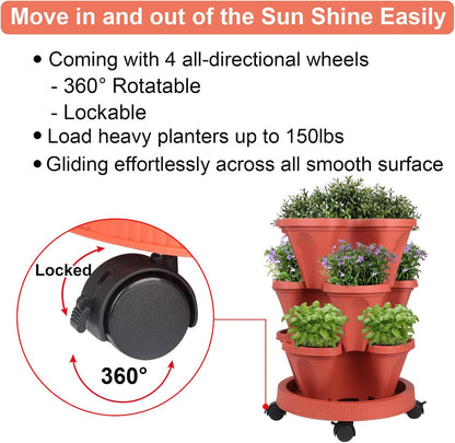 Vertical Planter 3 Tier Stackable Planters Garden Planters Strawberry Herb Flower and Vegetable Planter Indoor Outdoor Gardening Pots with Removable Wheels and Tools