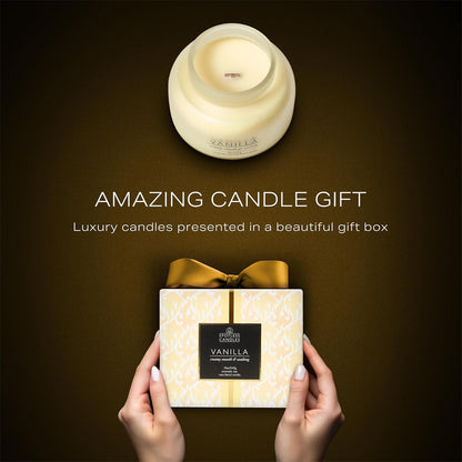 Volcano Vanilla Candle 19oz:- with a Crackling Wooden Wick in Large 4" x 5" Large Elegant White Glass Jar in a Presentation Gift Box and Protective Shipping Box