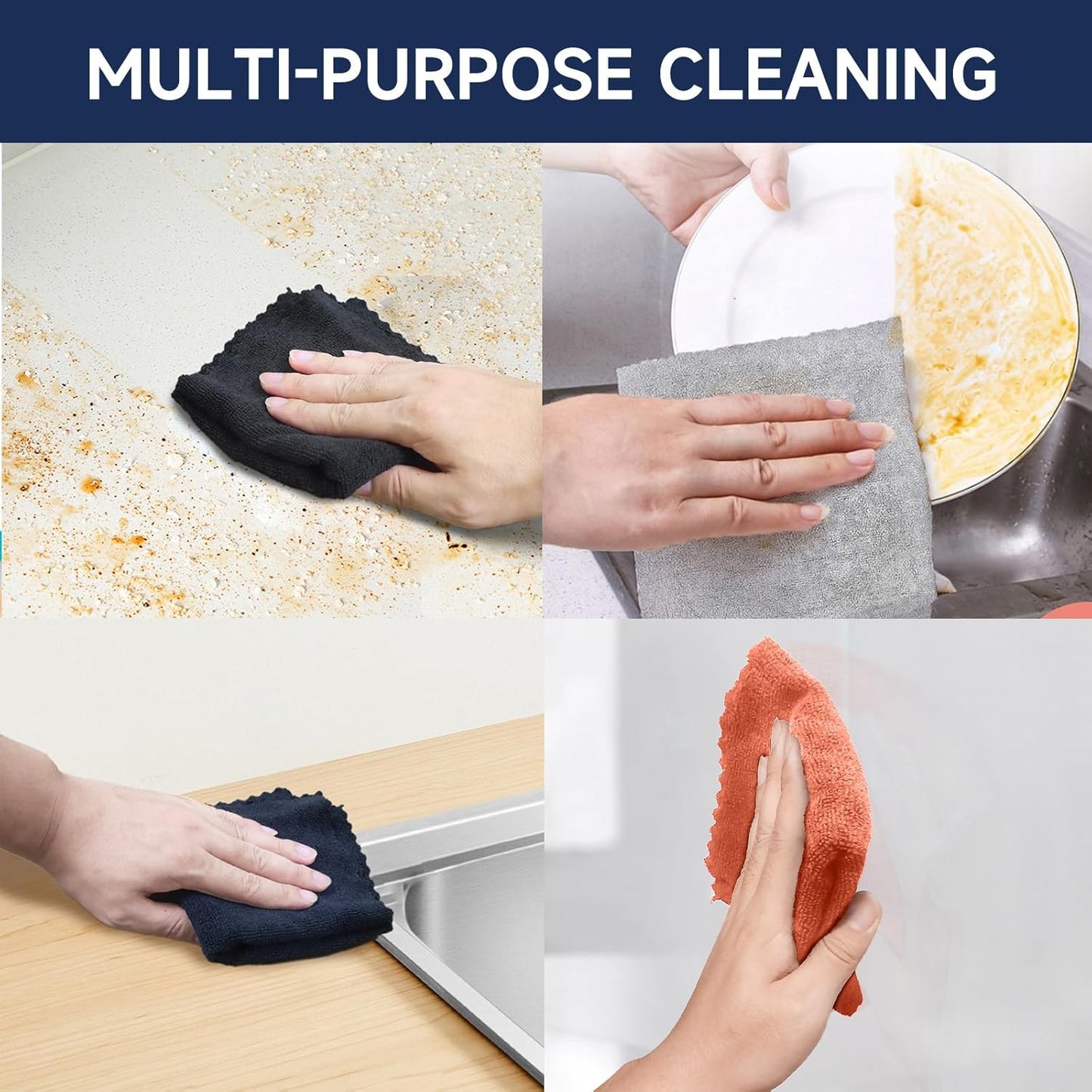 MRD's Home 12" x 12" Black Microfiber Cleaning Cloth,40Pack Multi-Purpose Reusable Cleaning Cloth Wipes Rags,Lint Free,Scratch & Streak-Free Cloth Black Microfiber Towels for Car House Wash