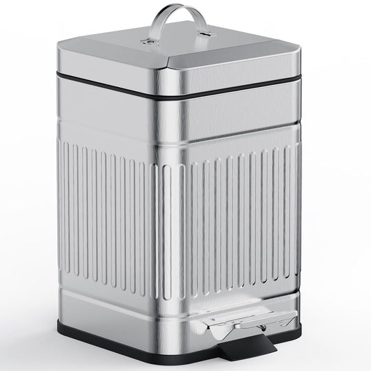 CEROELDA Small Trash Can with Lid-5L/1.3 Gal,Outdoor Dog Poop Garbage Can-Farmhouse Retro Metal Waste Bin w/Step Pedal for Bathroom Bedroom Office-Soft Close-Galvanized Steel…