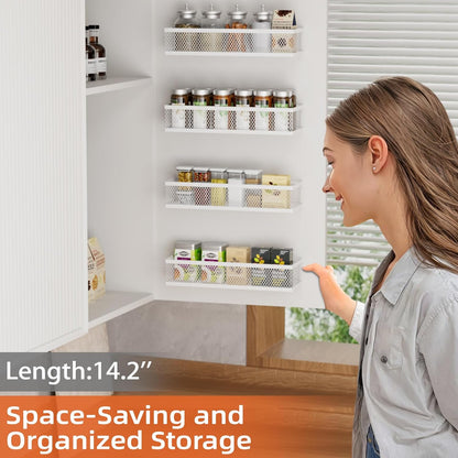 Spice Rack Wall Mount, 4 Pack Wall Spice Rack & Hanging Storage Baskets Organizer Wall Mount, Large Capacity Metal Spice Shelf for Kitchen Cabinet, Pantry Doors, Bathroom, Shower, Home Decor