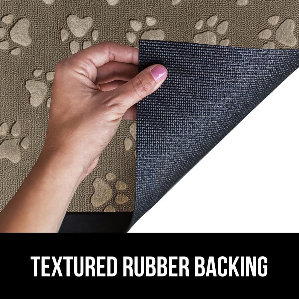 GORILLA GRIP 100% Waterproof All-Season WeatherMax Doormat 35x23, US Designed Natural Rubber, Stain and Fade Resistant, Low Profile Indoor Outdoor Door Mats, Easy Clean Patio Mat, Tan Pawprints