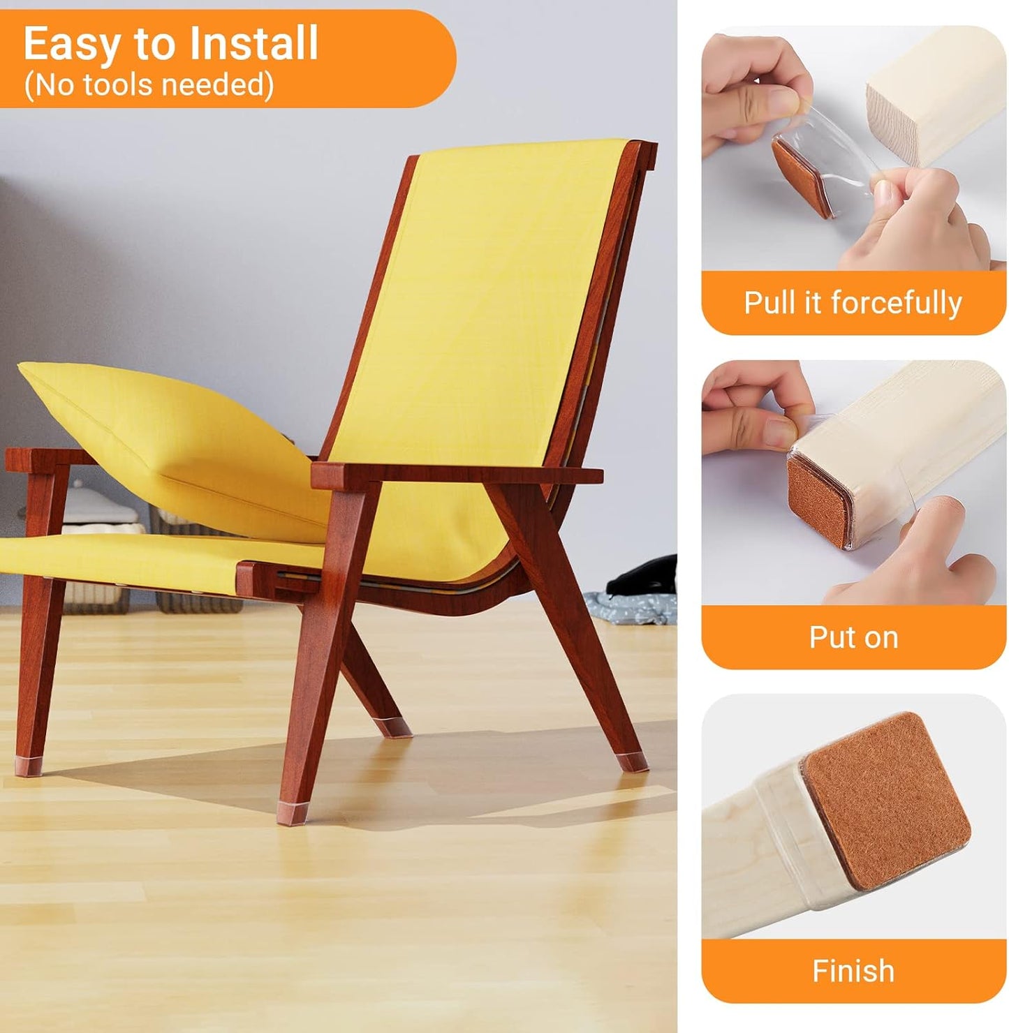 36Pcs Square Chair Leg Floor Protectors, Felt Furniture Pads for Hardwood Floors, Chair Leg Protectors for Hardwood Floors, Floor Protectors for Chairs, No Scratches and Reduce Noise - XSmall Size