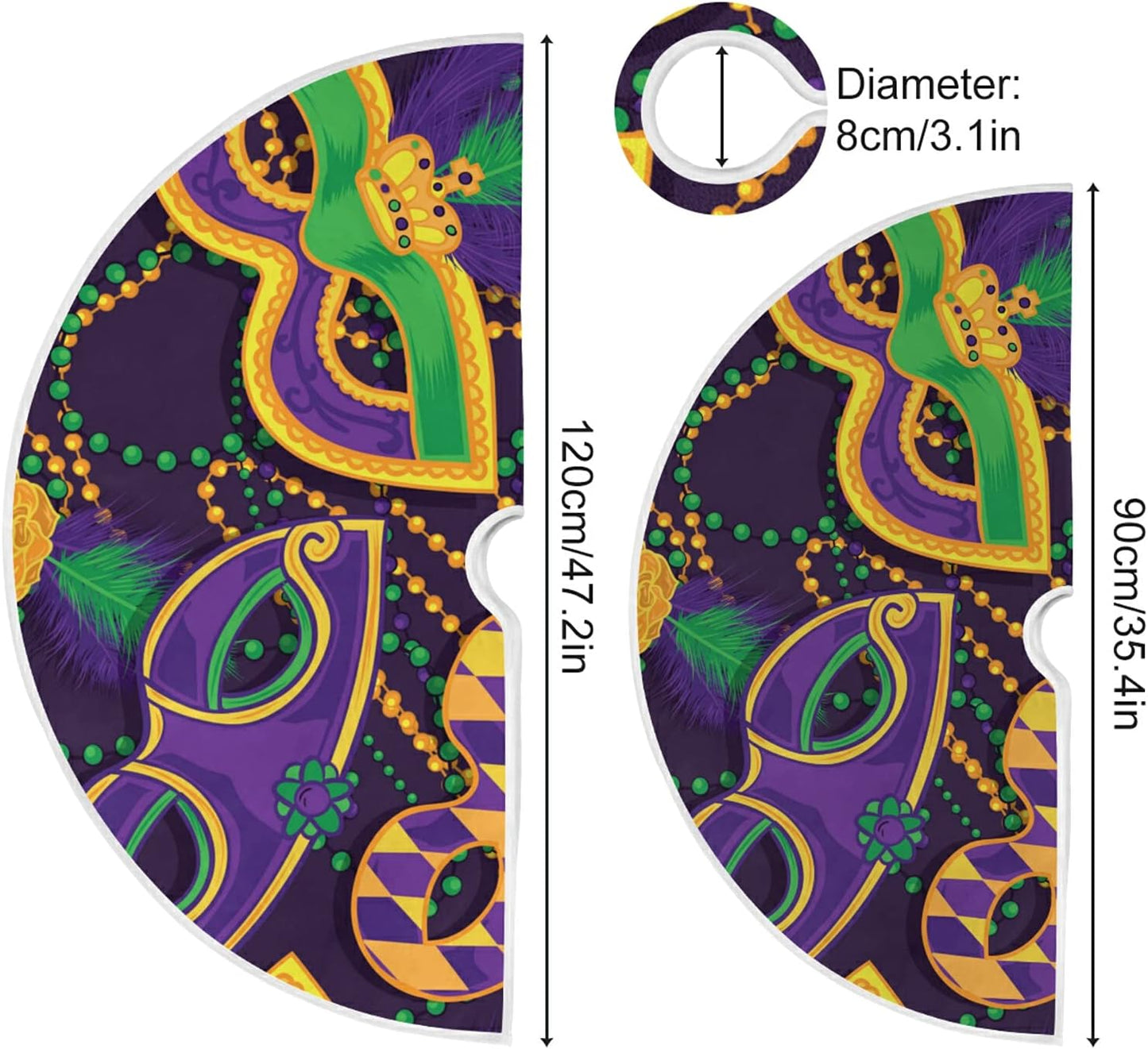 Mardi Gras Colorful Mask Tree Skirt, Seasonal Tree Mat Holiday Party Supplies Ornaments Indoor Outdoor Decorations for Tabletop Trees 47.2 Inches