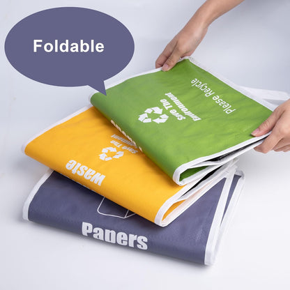 Recycle Waste Bag for Kitchen, Indoor Recycling Bins, Recycle Bins for Home, Kitchen Recycling Bin Trash Sorting Organizer, Reusable and Waterproof - Set of Three Color