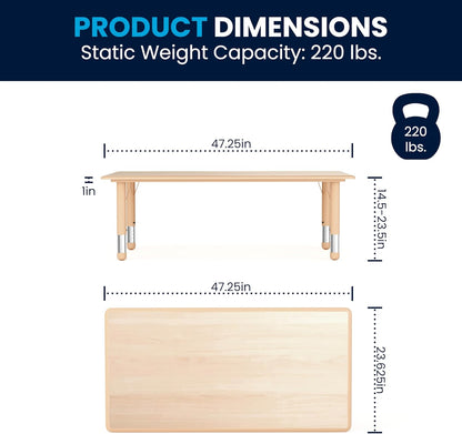 Flash Furniture Wren Adjustable Classroom Activity Table for School and Home, Plastic Activity Table for Kids, 23.625" W x 47.25" L, Natural