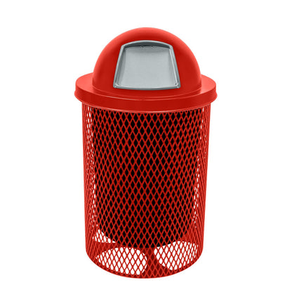 COATEDOUTDOORFURNITURE RDT-RED Heavy Duty 32 Gallon Round Trash Receptacle, Liner Included, Red with Dome Lid, Made in America