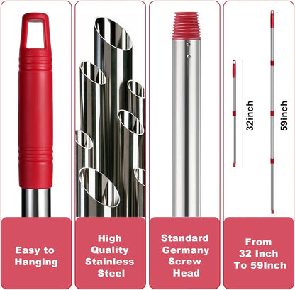 Spin Mop Replacement Handle - 4 Section Mop or Broom Handle/Stick Compatible with O Cedar Spin Mop Refills and Brooms, 30" to 59", Germany Screw Joint (Mop Head Not Included)