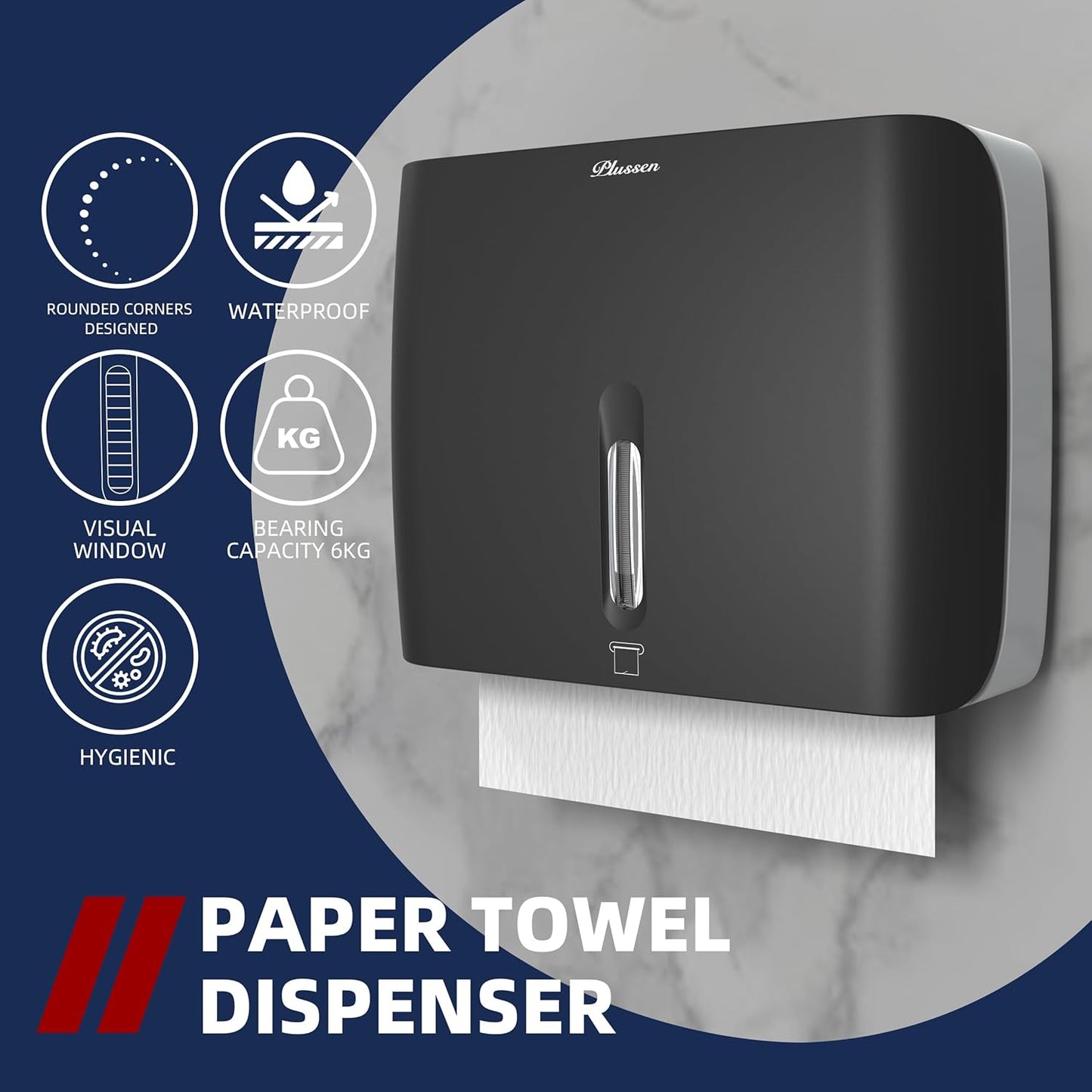Trifold Paper Towel Dispenser Black Pearl Premium Grade 10⅞” Length X 8¼” High X 3¾” High for Traffic Areas(Pack of 3)