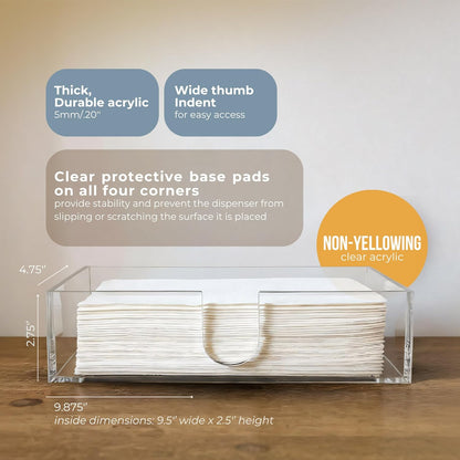 Sicily Acrylic Napkin Holder (5mm) Multifold Paper Towel Dispenser (9.87”W x 4.75”D x 2.75”H) Hand Towel Holder for Bathroom and Kitchen Countertop