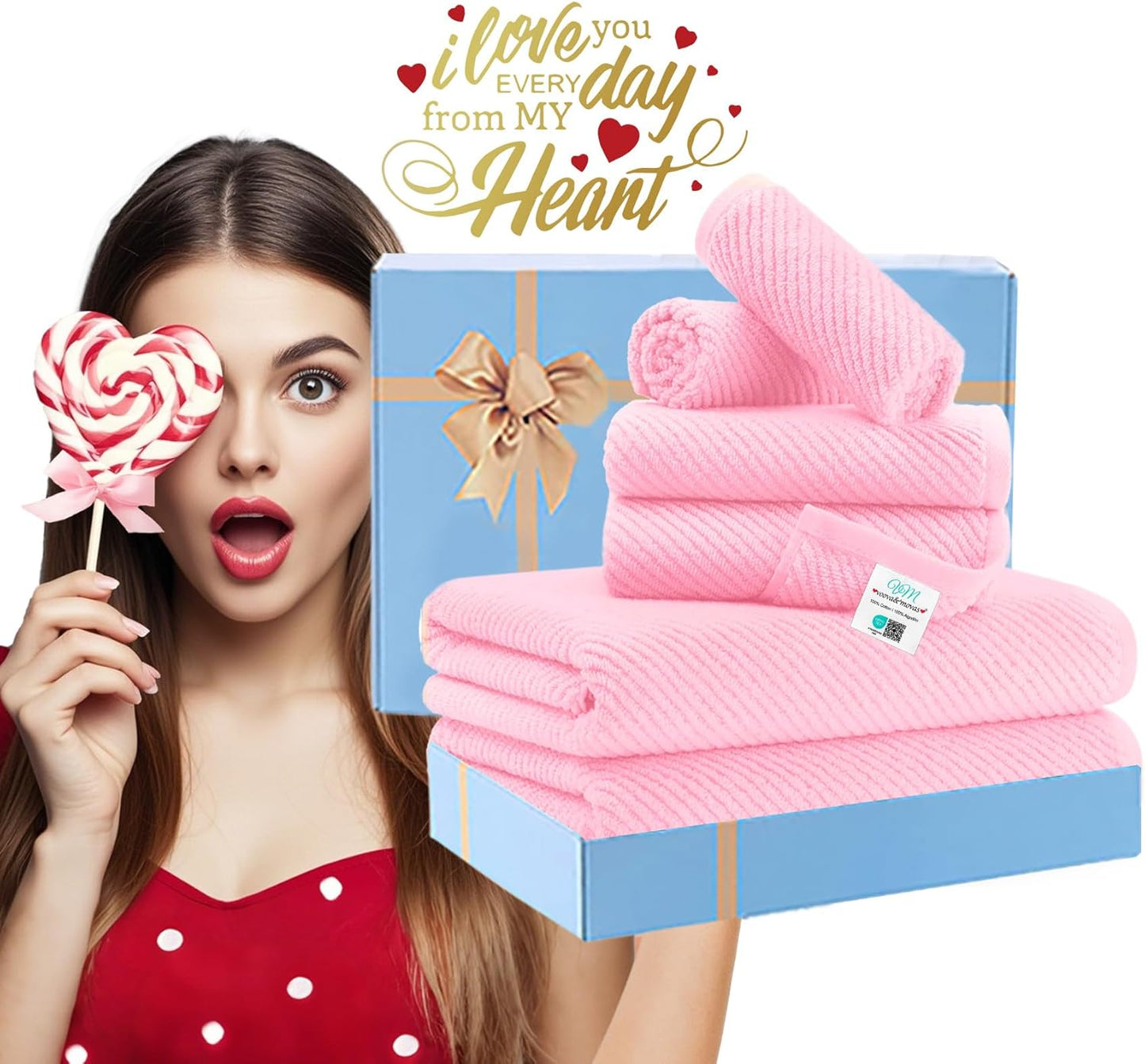 Pink Towels - 100% Cotton, Soft, Quick Dry, Lightweight, Towel Set of 6, 2 Large Bath 30" x 56", 2 Hand 18" x 28", 2 Washcloths 13" x 13", Pink Towels Bathroom Sets, Luxury Towel Gift Set