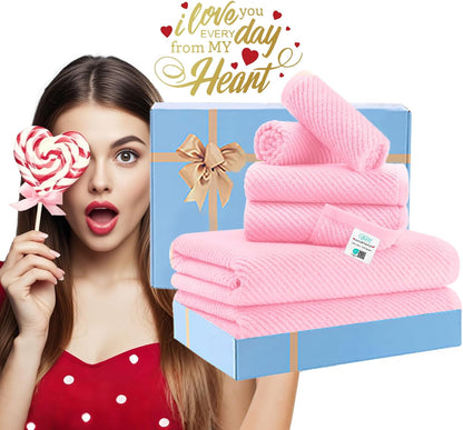 Pink Towels - 100% Cotton, Soft, Quick Dry, Lightweight, Towel Set of 6, 2 Large Bath 30" x 56", 2 Hand 18" x 28", 2 Washcloths 13" x 13", Pink Towels Bathroom Sets, Luxury Towel Gift Set