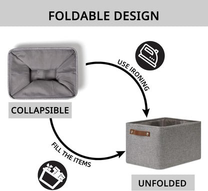 DULLEMELO Storage Baskets for Shelves, Fabric Collapsible Rectangular Storage Bins for Shelves, Closets, Nursery, Home, Office, Empty Gift Baskets (4-Pack, Grey)