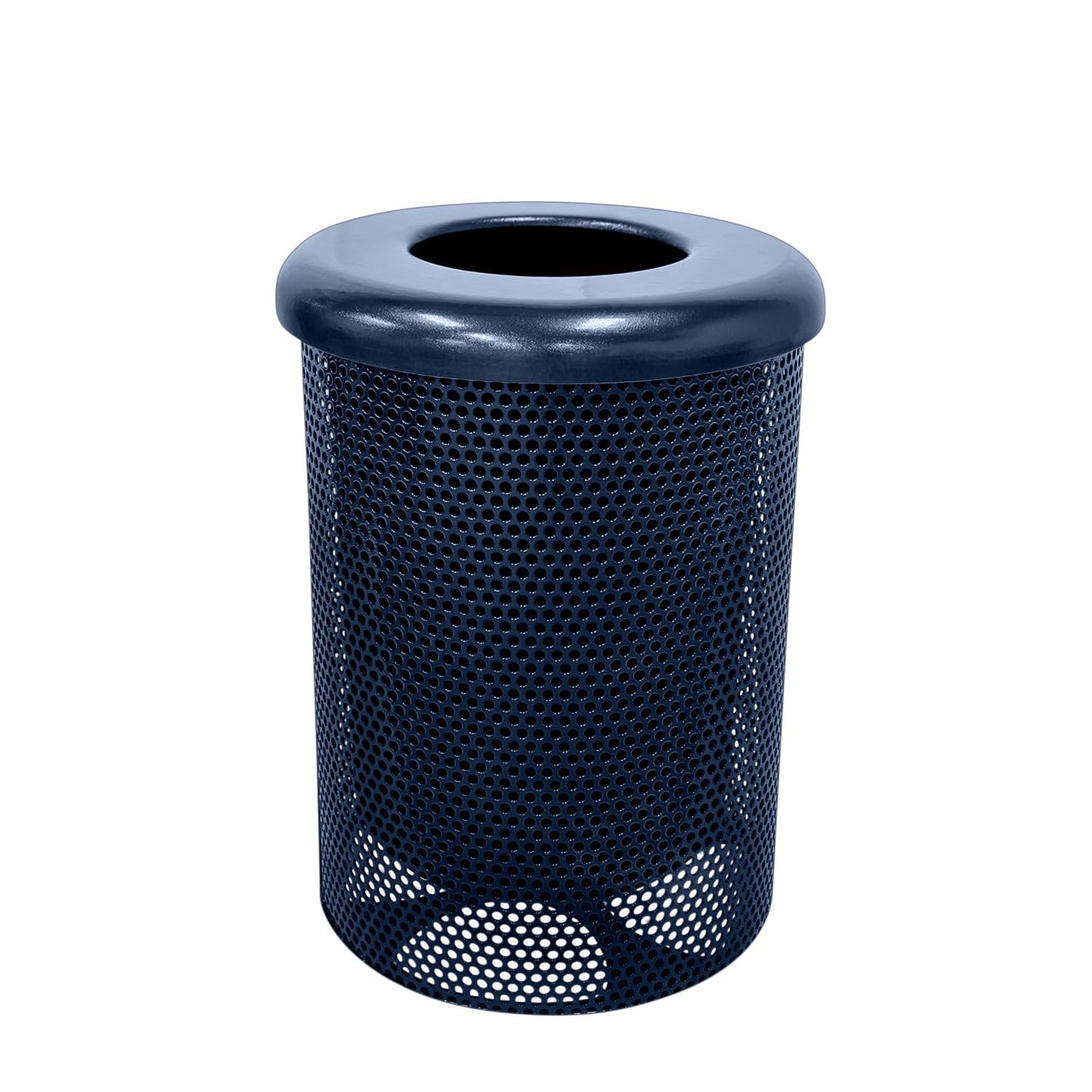 COATEDOUTDOORFURNITURE RFT-P-TXTDBL Heavy Duty Round Trash Receptacle with Flat Top, Liner Included, 32 Gallon, Textured Dark Blue, Made in America