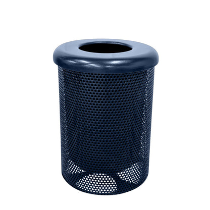 COATEDOUTDOORFURNITURE RFT-P-TXTDBL Heavy Duty Round Trash Receptacle with Flat Top, Liner Included, 32 Gallon, Textured Dark Blue, Made in America