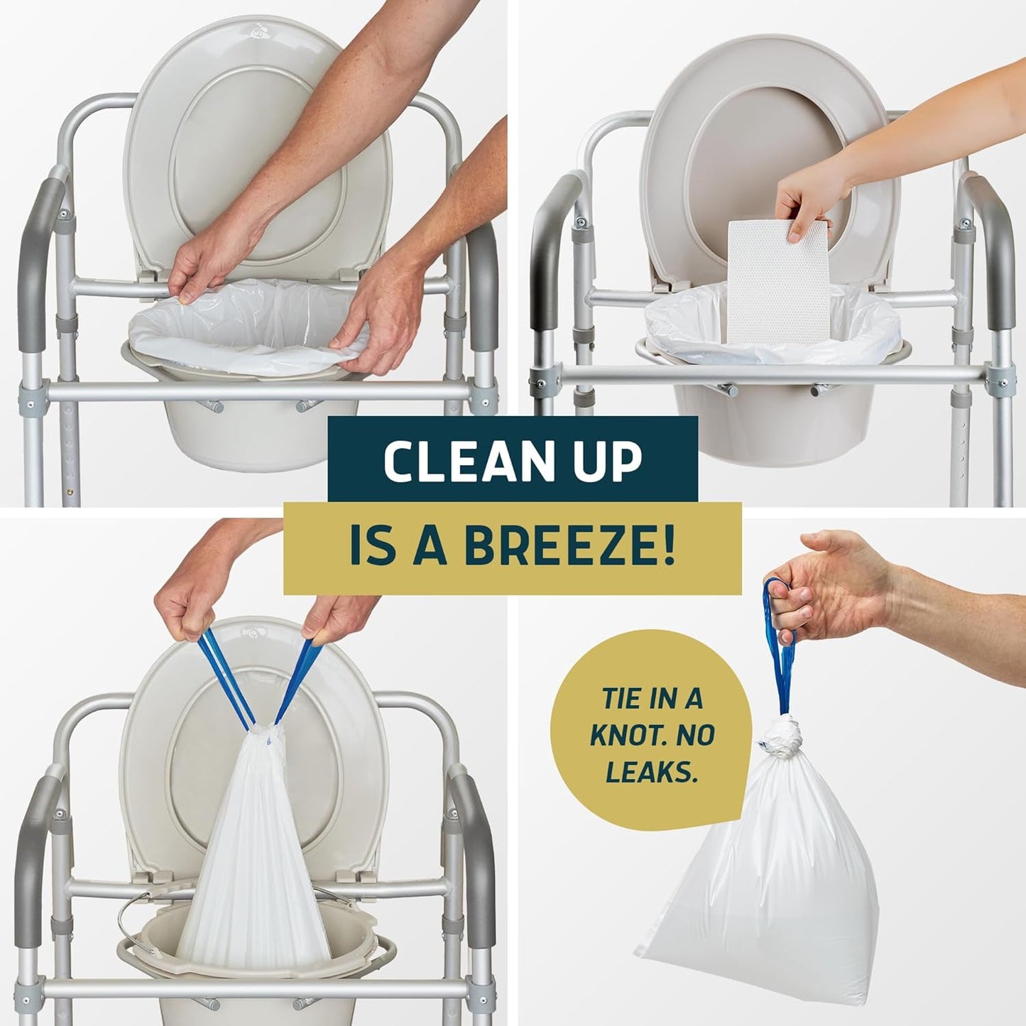 Lunderg Commode Liners with Absorbent Pads - Jasmine Scent Medical Grade 150 Count Universal Fit - Disposable Bedside Commode Liners and Pads for Adult Chairs, Portable Buckets & Camping Toilet Bags