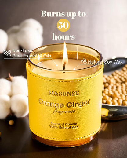 M&SENSE Orange Ginger Scented Candles, High Intensity, Vegan Soy Toxin Free Candles for Home Fragrance, 10oz 42-Hour Slow Burning Time, Kitchen Party Air Purifying Candle for Women Man