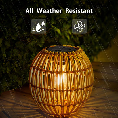 Livinlarge Hanging Solar Lantern Outdoor Waterproof, Large Solar Rattan Lantern Outdoor with Twine Handle, Bright Outdoors Hanging Lights with Edison Bulb for Garden Patio Yard Decoration