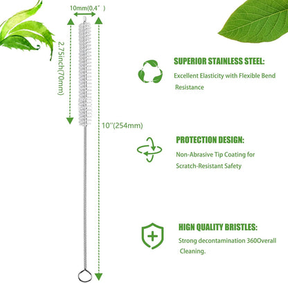 Straw Cleaner Brush Extend 10inch, Straw Brush Cleaner with Nylon Bristles, Reusable Straw Cleaner for Glass Straw/Water Bottles and Pipes.