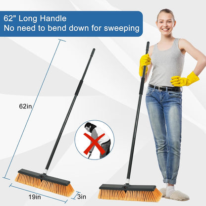 PBHEPJ 18 Inchs Push Broom Outdoor Heavy Duty, Shop Broom with 60" Long Bandle for Cleaning Outdoor or Indoor Tile, Garage, Shop, Deck, Concrete, Wood, Stone, Patio Floor