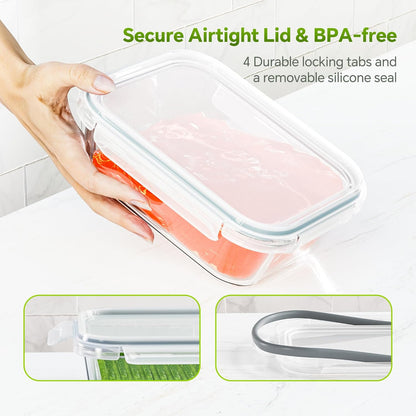 5-Pack 35 oz Borosilicate Glass Food Storage Containers with Lids, Stackable Airtight Glass Meal Prep Containers for Lunch & Leftover, BPA-Free & Leak Proof, for Microwave, Oven, Dishwasher