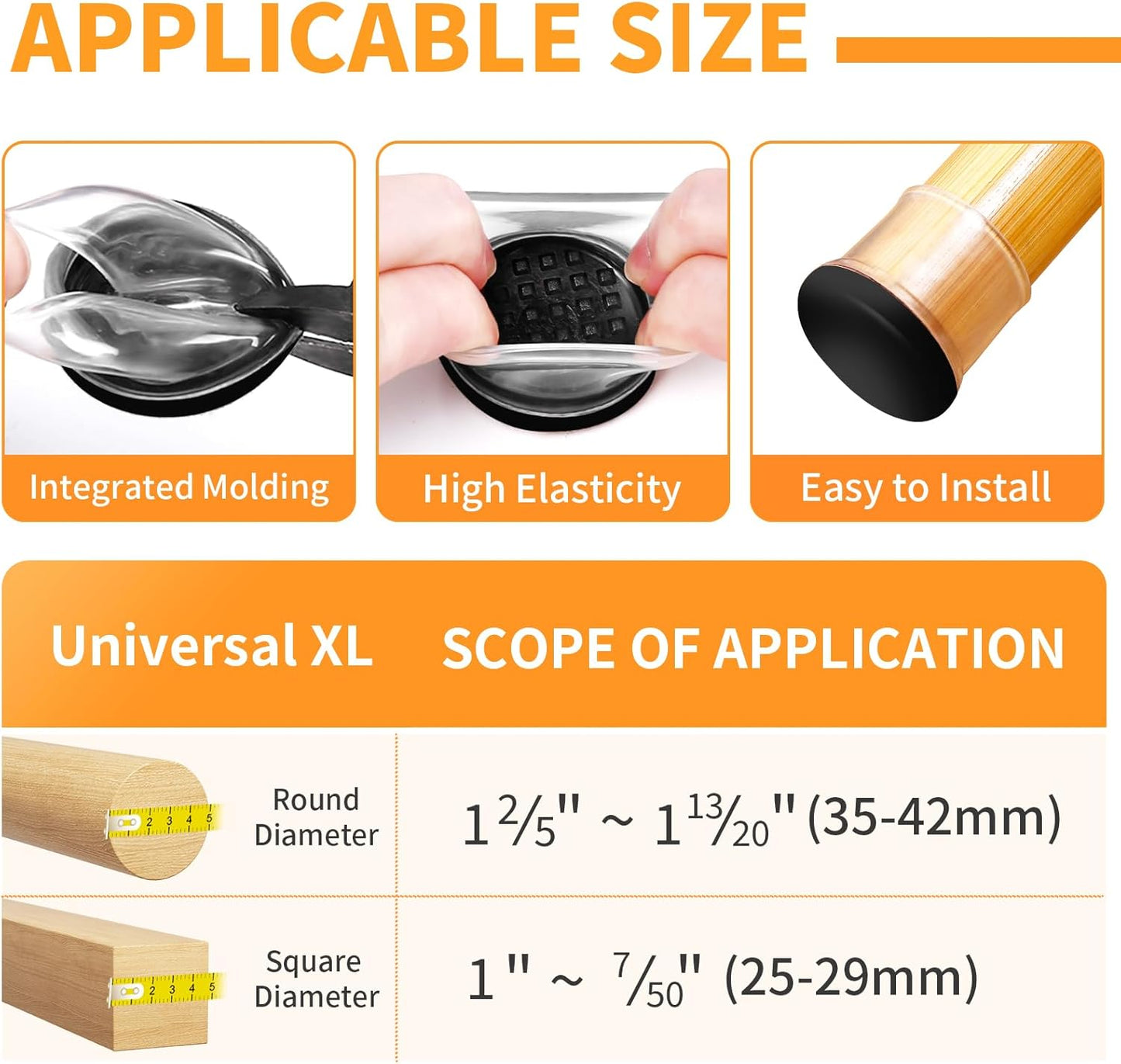 Ezprotekt 8 Pcs Large Clear Chair Leg Sliders for Carpet, Round Chair Glides for Rug, Teflon Furniture Pad Bar Stool Leg Protectors Caps - for Table, Couch, Desk Legs (XL Fit: 1-2/5" to 1-13/20")