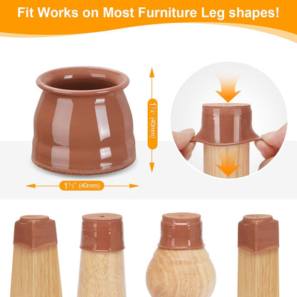 CHUNZEXI 32 Pack Chair Leg Floor Protectors for Hardwood Floors, Silicone Felt Covers Pads Caps, Protect Wood Furniture Feet Floors Noise Reduce and Scratch (Universal Large & Brown)