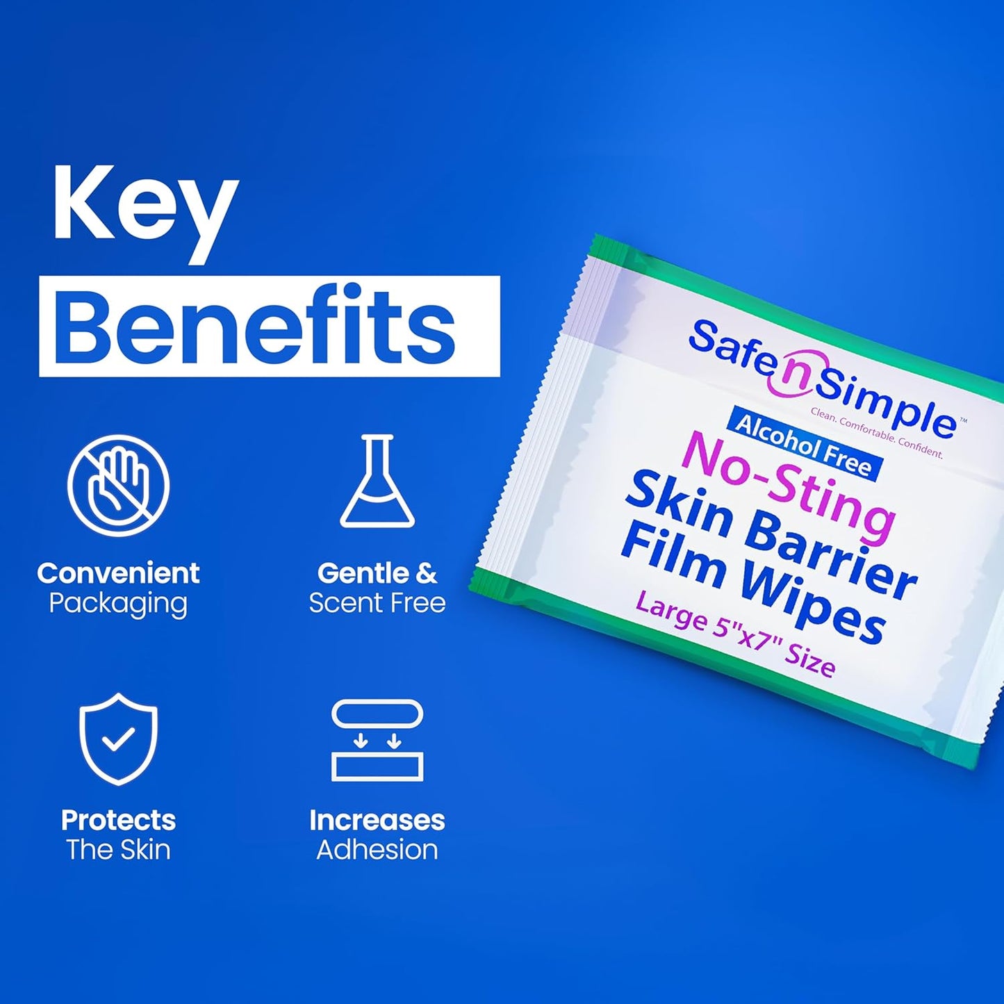 Safe n' Simple Skin Barrier Wipes - 25 Large 5” x 7” Individually Wrapped No-Sting Barrier Film - Skin Prep Protective Wipes - Medical Bandage Barrier Film for Skin