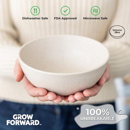 Grow Forward Premium Wheat Straw Bowls - 27oz Microwave Safe Plastic Cereal Bowls Set of 8 for Kitchen, Camping, RV, Dessert, Snack, Soup, Salad, Fruit - Reusable, Unbreakable & BPA Free - Moonlight