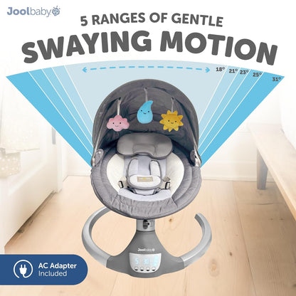 Jool Baby Nova Swing for Newborns - Electric Motorized Infant Swing, Bluetooth Music, 10 Preset Melodies, Remote (Updated Model, Gray)