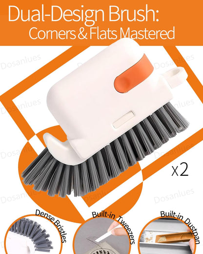 Groove Gap Cleaner Tools Set, 8 Pcs Hand-held 2 Brush with Dustpan&tweezer + 2 Sponge Brush with Dustpan + 2 Replacement Sponges +2 crevice brushes for Sliding Door, Sill, Tile Lines, Track, Car Vents