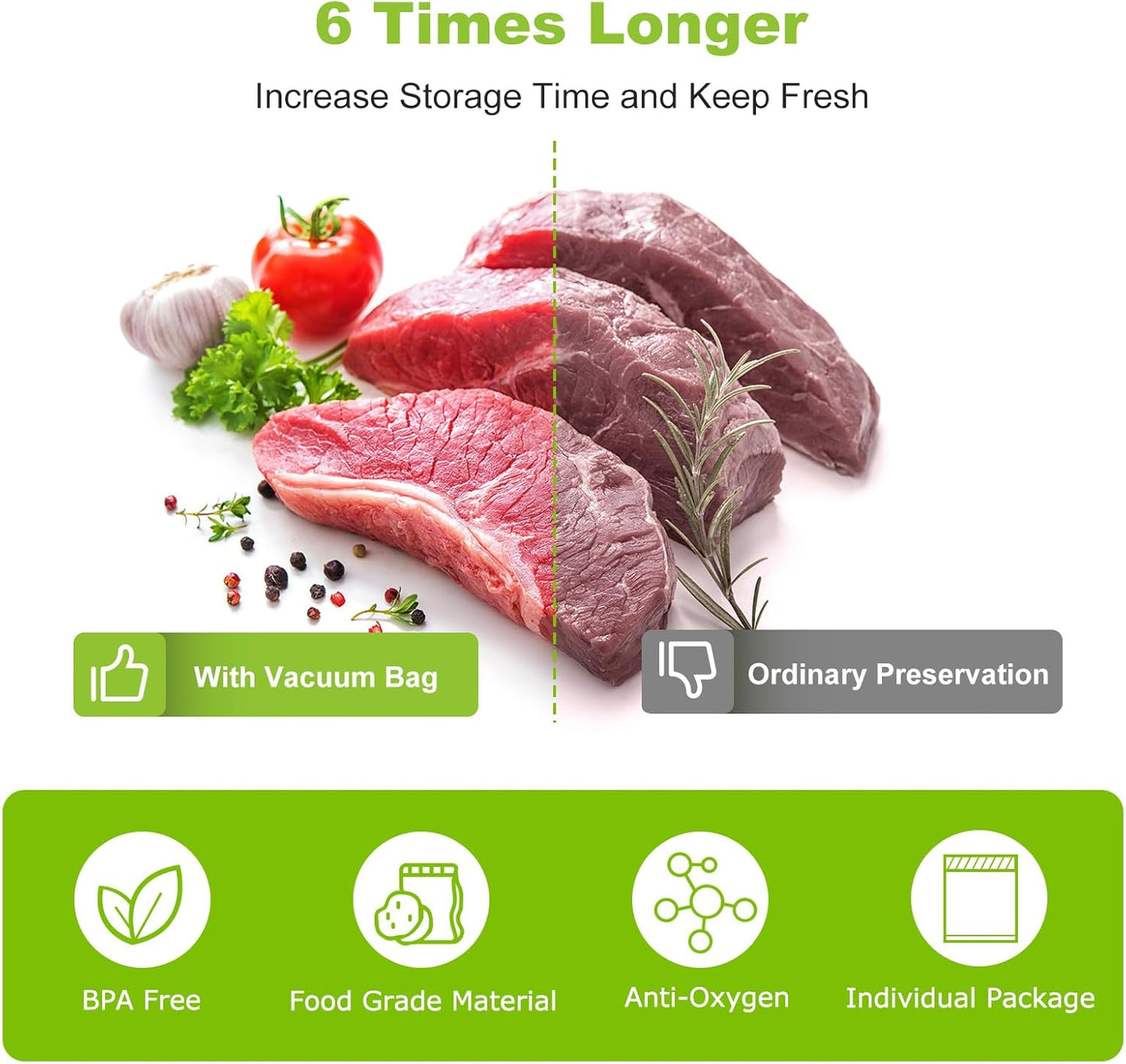 Bonsenkitchen Vacuum Sealer Bags, 8" x 50' Rolls 2 pack for Food Storage Saver, Bpa Free, Heavy Duty, Commercial Grade Textured Food Roll, Customized Size Bag for Sous Vide Cooking,VB3209