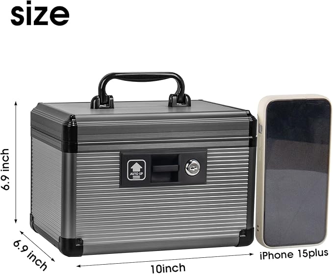 Medicine Lock Box with Key, Alluminum Alloy Box for Medication,First Aid Box with a Removeable Tray to Store Medicines & Pills for Home,Black 10 * 6.89 * 6.89 Inch