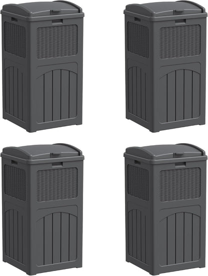 Greesum 33 Gallon Outdoor Trash Can with Lid, Waterproof Resin Garbage Bin for Hideaway, Deck, Patio, 4 Pack, Gray