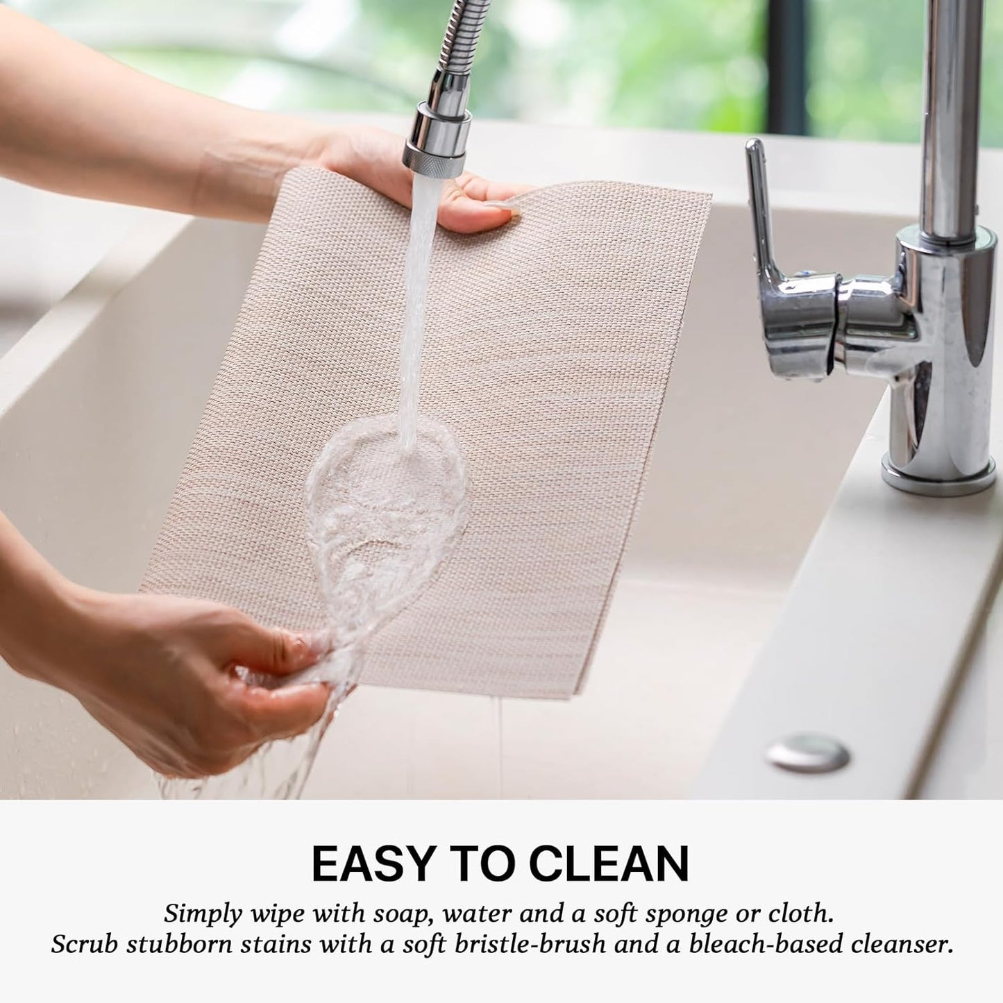 LEXMORE Placemats Set of 4 Vinyl/Plastic Woven Place Mats for Kitchen Table Indoor/Outdoor Washable Placemat Wipeable Dining Table Mats(Beige)