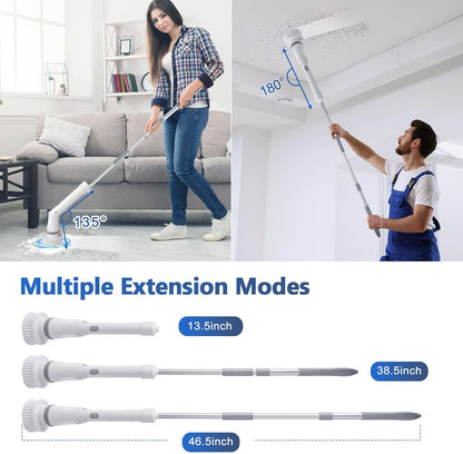 Qimedo Handheld Spin Scrubber with Extended Long Handle, Rechargeable Electric Scrubber for Cleaning, Cordless Power Dish Scrubber with 6 Brushes for Bathtub Grout Tile Floor
