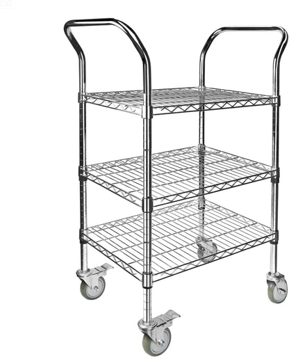 Northsky 3-Shelf Wire Utility Cart on Wheels, Chrome Finish Rolling Metal Shelving with Wheels, 550lb Capacity, 24" x 18" x 44.1", 3 Tier Rolling Cart for Kitchen Bar Storage Use
