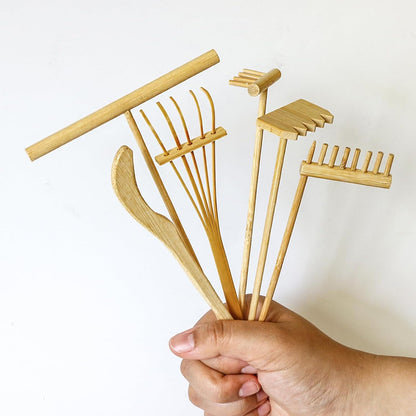 Mini Zen Garden Rake Set 6PCS - Premium Natural Bamboo Sand Rakes with Gift Box - Zen Garden Tools Kit Accessories Japan Zen Gift Stylus for Meditation & Sand Art