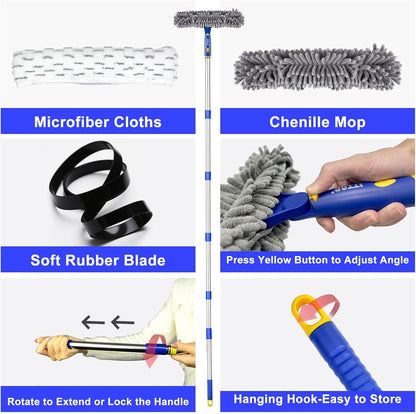 ITTAR Professional Window Cleaning Squeegee Kit, 7.15 Ft High Reach Cleaner Tool, Rotatable Window Washing Equipment with Extension Pole for Indoor/Outdoor Window, Glass, Car, 1 Blade 2 Scrubber