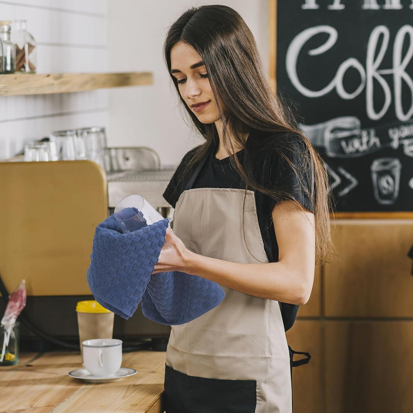 Fintale 100% Cotton Kitchen Towels and Dishcloths Set, 12 x 12 & 15 x 25 Inches, Set of 10 Bulk Super Soft and Absorbent Terry Cloth Dish Towels, Quick Drying Hand Towels with Hanging Loop, Navy Blue