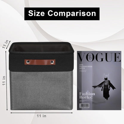 Collapsible Fabric Storage Cubes 11x11 Cube Storage Bins, 4 Pack Closet Baskets Box with Handles for Organizing, Shelf, Toys, Clothes, Home, Office, Nursery (Grey&Black)