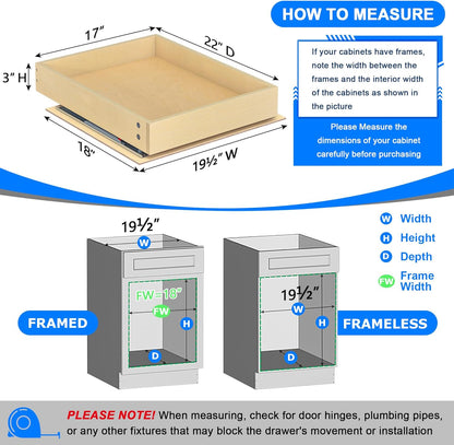 WelFurGeer Soft Close Pull Out Cabinet Organizer, 17" W x 22" D Pull Out Drawers for Cabinets, Space-Saving Cabinet Organizer with Easy Installation, Durable Pullout Drawers for Home & Kitchen