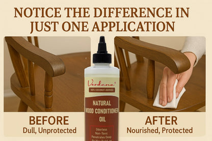 Verdana Natural Wood Conditioner Oil – 8 fl oz – Odorless, Non-Toxic Coconut Oil Polish for Furniture – No Wax Buildup - Nourishes, Restores & Rejuvenates Wood Furniture